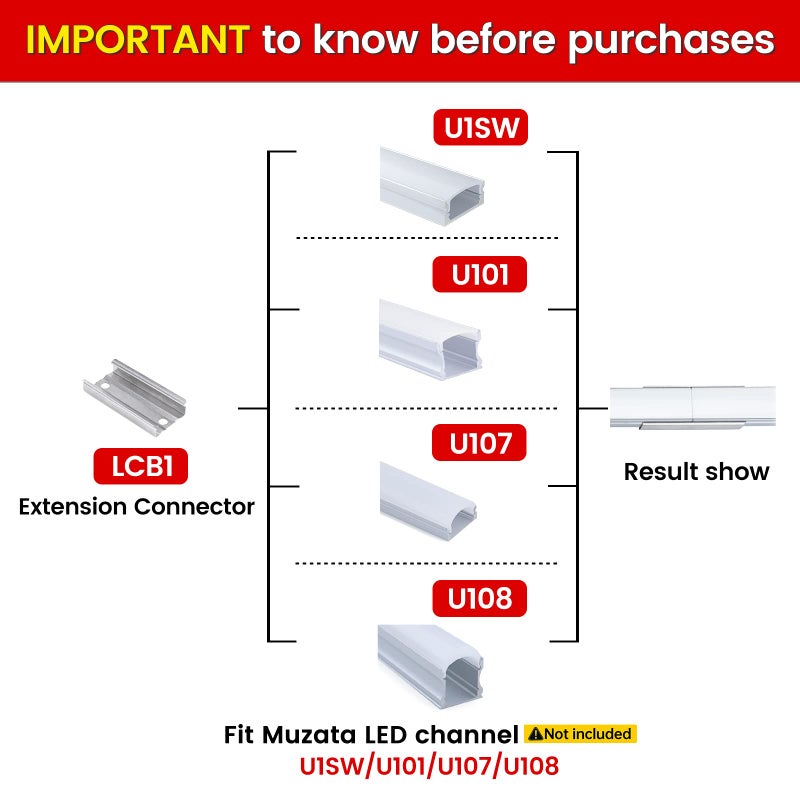 Muzata 10Pack Extension Connector for LED Channel fit Muzata U1SW U101 U107 U108 17MM Width U Shape LED Channel for Longer Connection LCB1 - Image 4